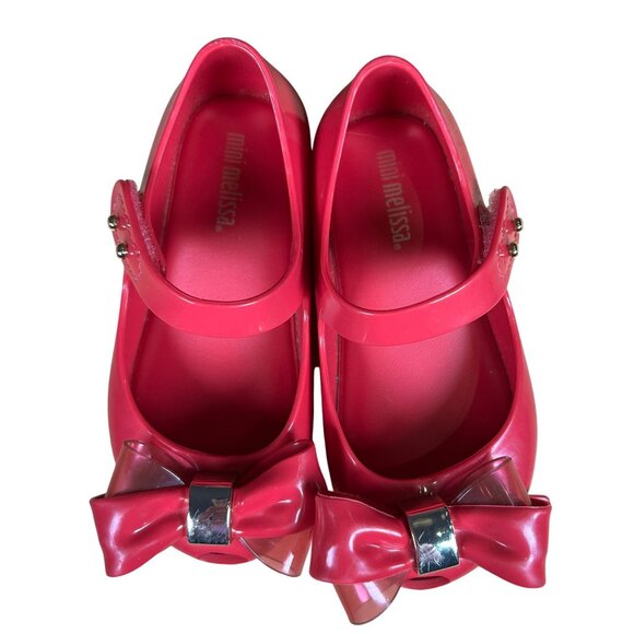 Mini Melissa Girl's Hot Pink Bow Rubber Mary Jane Shoes Size U 8 - Picture 1 of 7